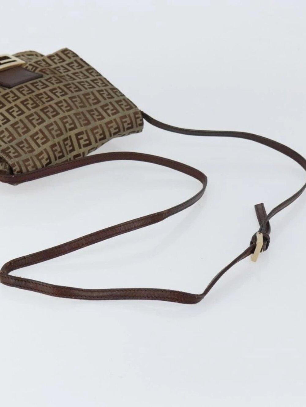 FENDI Zucchino Canvas Mamma Baguette Shoulder Bag Brown Gold Auth gh1492 - Picture 8 of 16